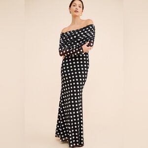 NWT AFRM Diagonal Polka Dot Mesh Maxi Dress